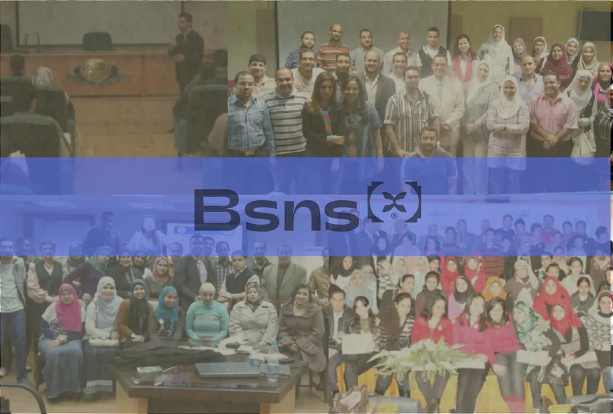 Training groups in group photos after their sessions, with the BsnsX logo across the middle