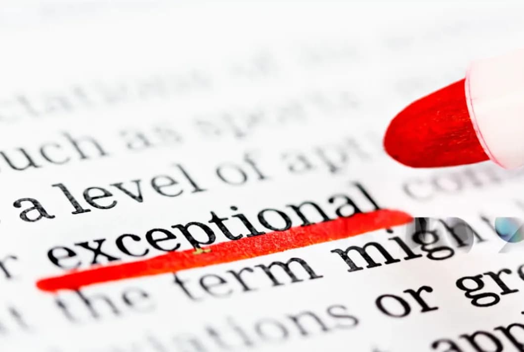 The word exceptional underlined in red on a printed page